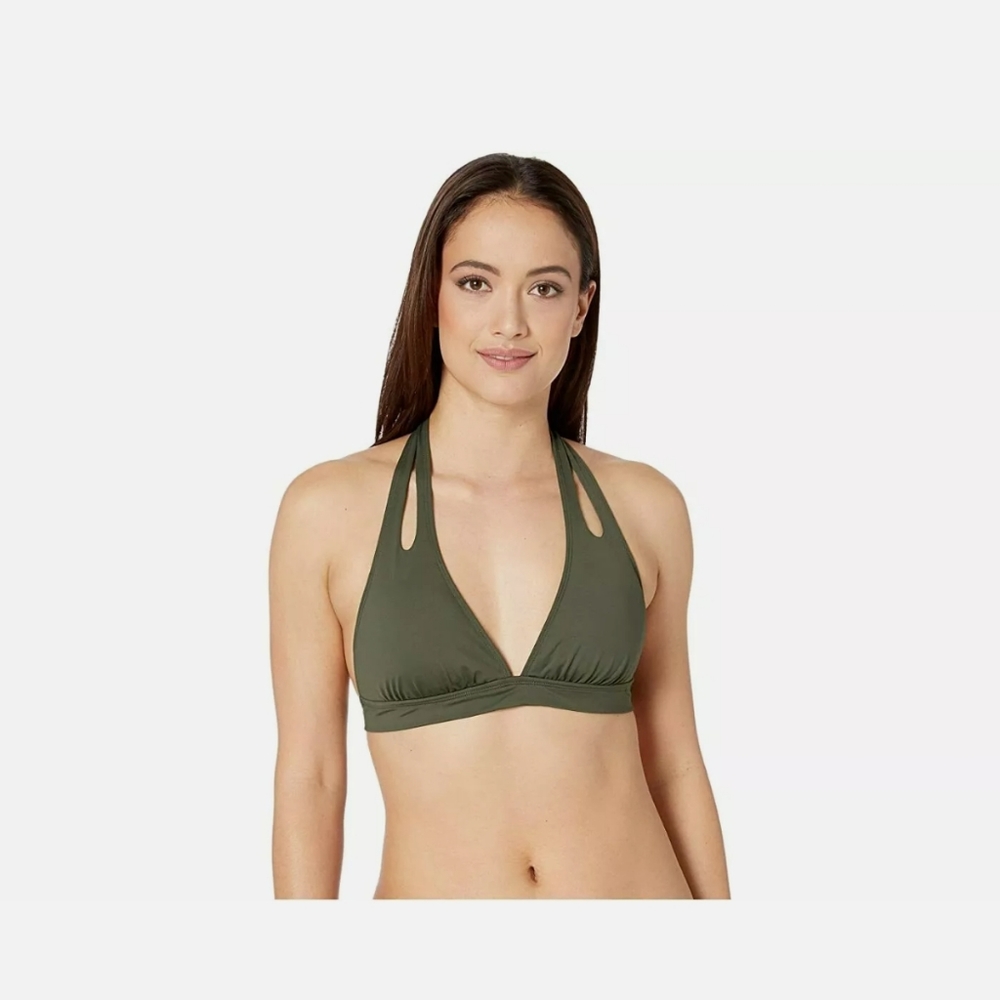 La Blanca Island Goddess Halter Bikini Top Olive Green Swimsuit Top Bathingsuit